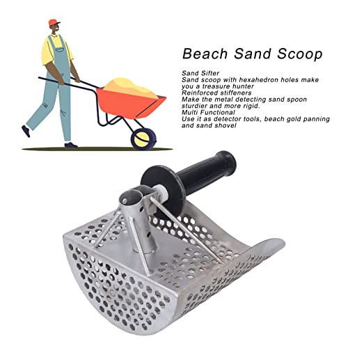 Beach Sand Scoop, Stainless Steel Metal Detecting Sand Scoop with Handle, Fast Sifting Metal Detector Shovel Hexahedron Holes for Beach Underwater Treasure Hunting - Image 2