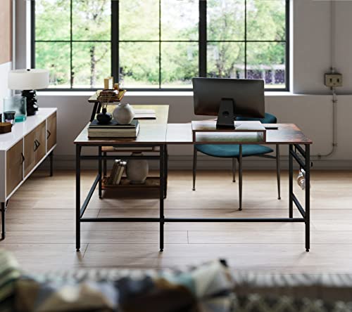 Wildhome 51" L Shaped Desk & Long Desk,Corner Gaming Desk With Monitor Stand, Home Office Workstation Table,2 Person Computer Table,Home Office Desks With 3 Headphone Hook (Vintage Oak Finish) #TOP6