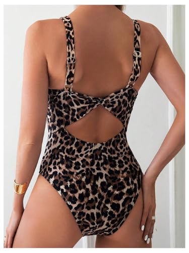 Floerns Women's Cheetah Print Cut Out Ring One Piece Swimsuit Tummy Control Swimwear2