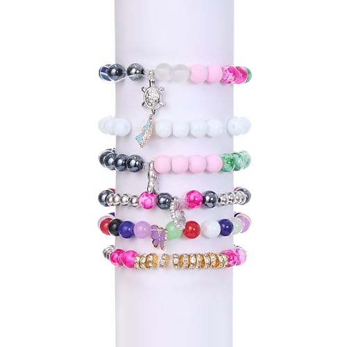 Image of ambitieux DIY Bracelet Making Kit - 24 Colorful Beads, 10m Elastic Thread, Jute Bag, and Cutter - Gift for Girls Birthdays (Glass Beads 3)