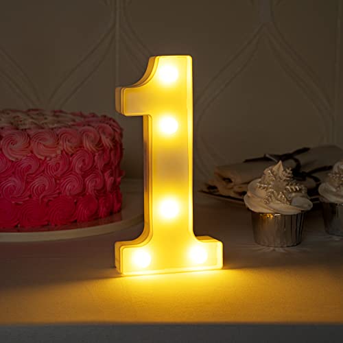 Image of Restaurantware Illumify 7.1 x 1.2 x 8.7 Inch Light Up Number 1 Durable Marquee LED Light - Number 1 Touchproof White Plastic Party Light Keyhole Slot For Parties Weddings Or Special Events