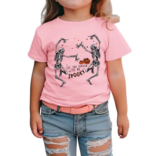 Dancing Skeleton Toddler Halloween Shirt Baby Boy Girl Spooky Season Tshirt Funny Skull Tee Tops Kids Fall Clothes