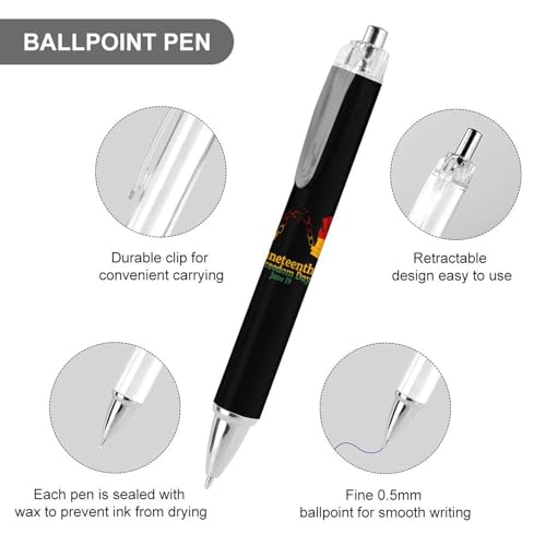 Bolígrafos Juneteenth retráctiles de punta fina 0.5 mm con tinta negra, pack de 4 unidades 3