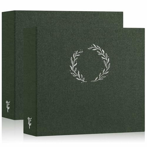 Lanpn 2 Packs Photo Album Scrapbook 12x12, Linen Cover Wreath Design Top Load 3 Ring Folder Binder Photobook Photo Book 12 x 12 inch with 30 Plastic Sleeves 60 Pages Green