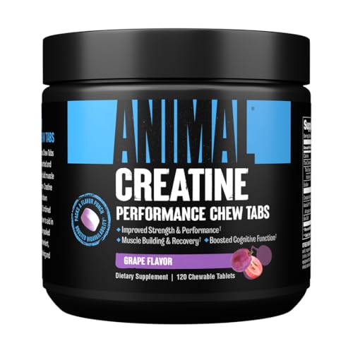 ANIMAL Creatine Performance Chew Tabs Grape - Kautabletten mit 5 g Kreatin Monohydrat pro Portion & Meersalz fĂĽr verbesserte Wirkung - 120 Tabletten