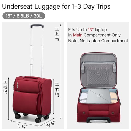 Image of Hanke Underseat Carry On Luggage with Wheels, Small Suitcase, Rolling Bag