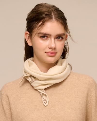 Women Diamond Shape Small Neck Scarf, Spring Autumn 100% Cashmere Knitted Collar Scarves, Ladies Elegant Warm Knit Triangle Scarf, Super Soft Lightweight Neckerchief Warm Knit Neck Warmer White F2