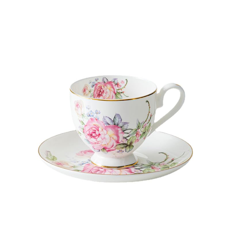 Set di tazze e piattini da caffè e tè in ceramica con fiori di rosa set di tazze da caffè e piattini in ceramica piatto per tazza da latte e succo regalo di compleanno per ufficio e casa