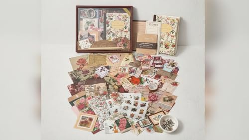 Image of ATIRAMANIYA Vintage Aesthetic Scrapbook Kit(346Pcs) Scrapbooking Supplies Kit with Bullet Junk Journal,Stationery,A6 Grid Notebook Journaling Gift for Girl (Flower)