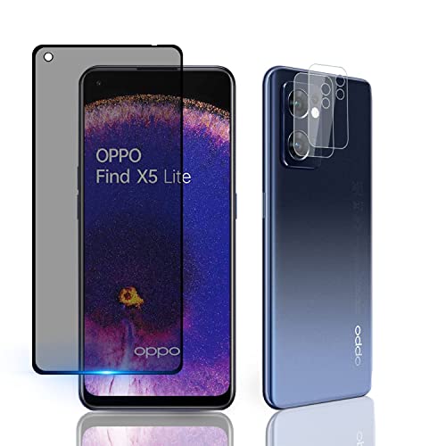 AiMok Protector de Pantalla de Privacidad Compatible con OPPO Find X5 Lite + [2 Piezas] Protector de lente de cámara [Dureza 9H] Anti Espía Cristal Vidrio Templado para OPPO Find X5 Lite Cover