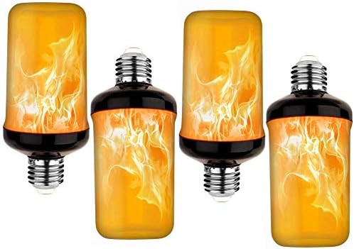 Omicoo 2020 Upgrade Silver Case LED Flame Effect Light Bulb 4 Modes with Upside Down Effect E26 Base LED Bulb Flame Bulb for Christmas Home/Hotel/Bar Party Decoration (4 Pack)