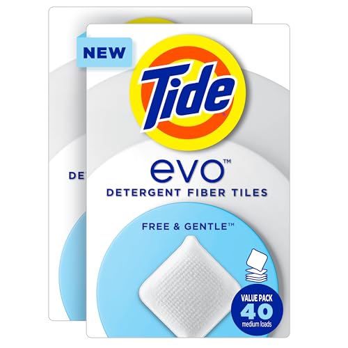 Tide evo Free & Gentle Laundry Detergent Tiles, Fragrance-Free, 40 Medium Sized Loads, Easy to Use,...