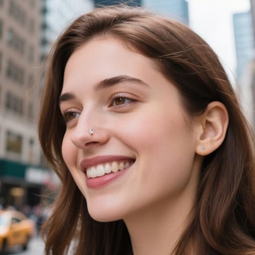 8PCS G23 Titanium Nose Rings Studs - 20G Nose Screw Studs Silver Diamond Cubic Zirconia Corkscrew Rings Hypoallergenic Piercing Jewerly for Women Men 1.5mm 2mm 2.5mm 3mm3