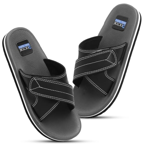 Image of Men's Comfort Slippers with Cross Strap Design | Cushioned Footbed & Shock Absorbing Sole | Lightweight Everyday Wear Slippers for Home, Office & Casual Use