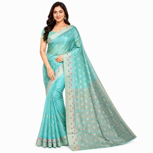 Image of Sarees for Women Wear Organza Silk Banarasi Sari Kanjivaram Pure Paithani Wedding Original Kanchipuram Pattu Sadi with Blouse Piece 2026 (KeriFlower)