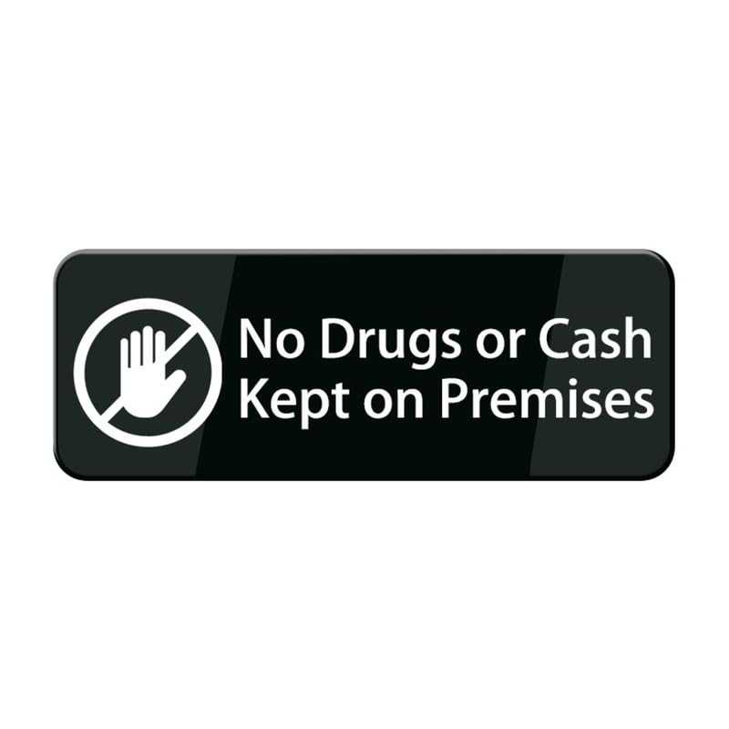 No Drugs Or Cash Kept On Premises Sign 3x9 Inch Self Adhesive Sign For Door Or Wall Easy Installation Premium Acrylic Design For Business Store Shop Cafe Office Restaurant
