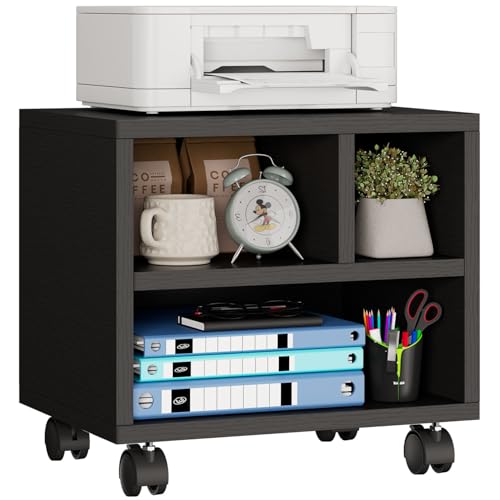 IBUYKE Soporte para impresora móvil con ruedas, mesa de impresora con estante de almacenamiento, organizador de escritorio multiusos, carrito de impresora sobre ruedas, para carpetas, máquina de fax