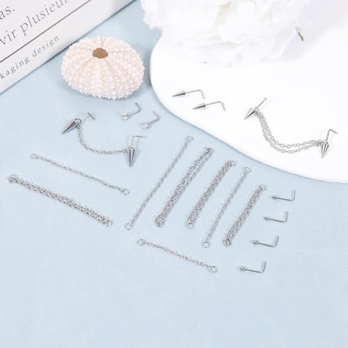 22Pcs 20G Surgical Steel Nose Ring Chain Nose Ring Stud for Women Men Double Nose Chain Piercing Across Nose Spike Ball CZ Nose Studs Nostril Piercing Jewelry4