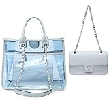 Large Clear Tote Bag Top handle Bag for Women Handbag Messenger Crossbody Purse With Turn Lock Closu