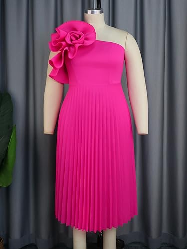Image of AOMEI Women's One Shoulder 3D Flower Sleeveless High Waist Pleated A Line Long Dress Party Summer