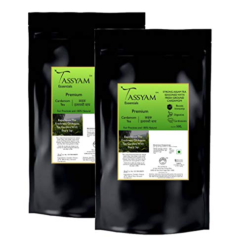 Image of Tassyam Strong Assam Cardamom Tea 1kg (2x 500g) Refil | Elaichi Chai Improved with Leaf Tea | Kerala Elaichi + Gold Blend CTC Chai With No Artificial Flavours