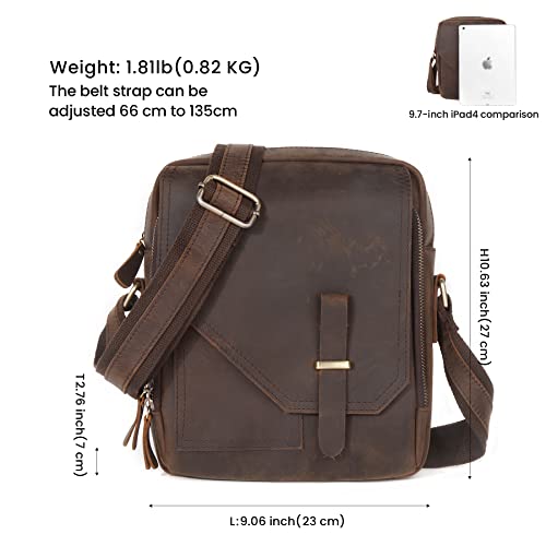 JUGTL Bolsa carteiro masculina, bolsa masculina de couro Crazy Horse, bolsa de ombro retrô, bolsa me
