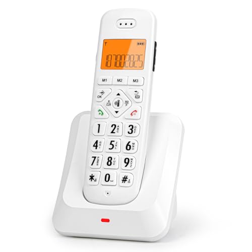 Sangyn DECT 6.0 Cordless Phone for Home with Big Buttons?One Touch Dialing?Full-Duplex Speakerphone?Caller ID/Call Waiting?28dB Audio Assist and Hearing Aid Compatibility,White