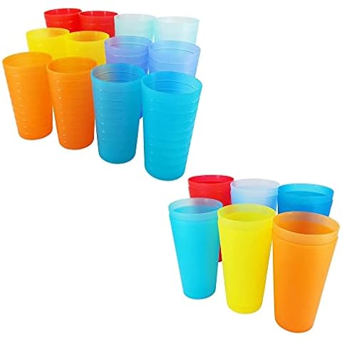 YUYUHUA 32-ounce Large Plastic Tumblers and 22-ounce Plastic Cups BPA Free Set of 24 in 6 Assorted Colors Cover