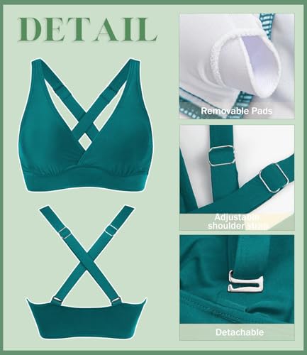 Image of Women's Sporty Adjustable Wide Straps Bikini Top Large Bust Criss Cross Back Supportive Swimsuit Tops Only