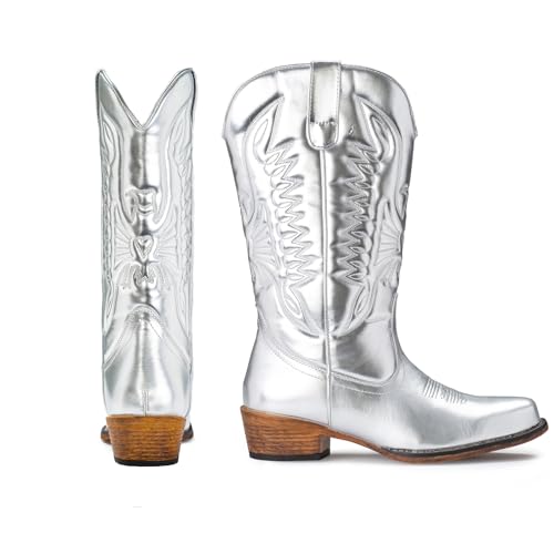 Image of IUV Cowboy Boots For Women Mid Calf Cowgirl Boots Pointy Toe Western Boot