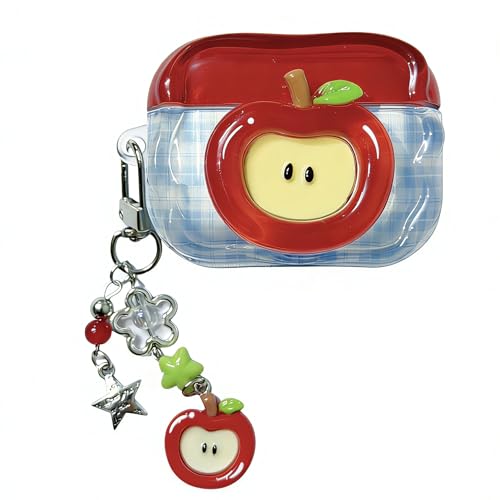 for AirPods 4/5 Case with Keychain, Cute 3D Red Apple Design