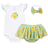 Baby Essentials Baby Girl Lemon Print Outfit – “Mommy’s Main Squeeze” 3 Piece Bodysuit, Bloomers & Headband Set – Green Summer Infant Gift Clothes (18 Months)