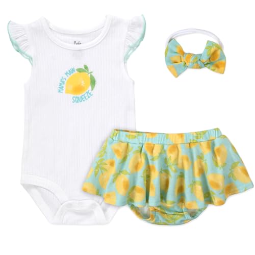 Baby Essentials Baby Girl Lemon Print Outfit – “Mommy’s Main Squeeze” 3 Piece Bodysuit, Bloomers & Headband Set – Green Summer Infant Gift Clothes (18 Months)