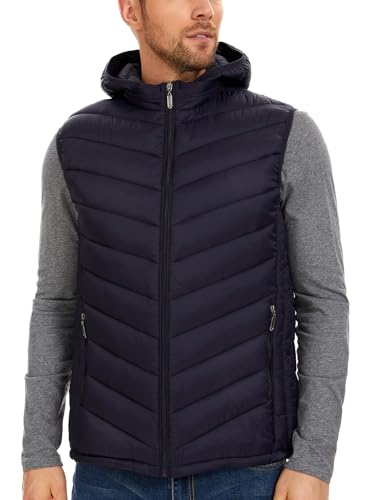 YKR Mens Puffer Vest Lightweight Winter Hooded Puffy Outerwear Vests Quilted Gilet with Pockets