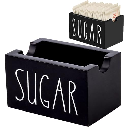 ESEHGS Sugar Packet Holder For Coffee Bar,Wood Sugar Packets Caddy, Farmhouse Sugar Cube Holder, Small Sugar Container Tea Bag Organizer for Table, Office,Hotel, Restaurant (Black)