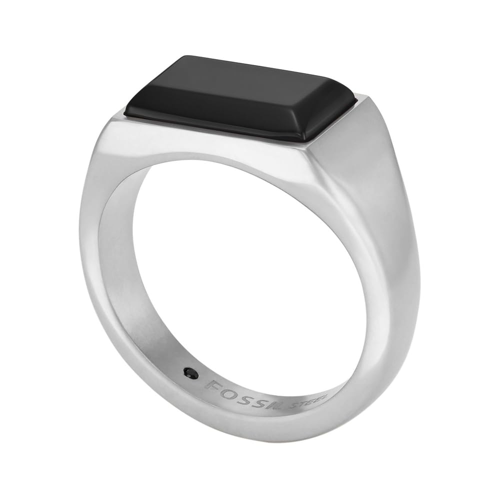 Fossil Herrenring Schmuck, Silber-Ton oder Gold-Ton Edelstahl Signet