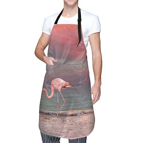 Pink Flamingo Printed Aprons With 2 Pockets Waterproof Durable Adjustable Bib Apron Unisex Apron For Cooking Baking Painting #TOP4