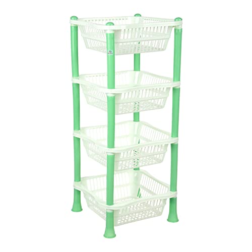 Heart Home Storage Basket | Plastic 4 Layer Square Storage Basket | Storage Rack for Kitchen | Multi-Layer Vegetable Rack | Fiesta Floor-Standing Rack | Green