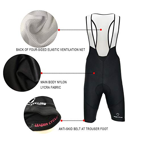 LEADER CYCLING Men’s Cycling Bib Shorts Bike Bicycle Compression Quick Dry Summer Pants with 3D Breathable Padded (Medium, Black) - Thumbnail 2