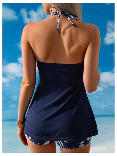 Verdusa Women's 2 Piece Ruffle Tankini Set Halter Tops with Tropical Shorts Swimsuit2