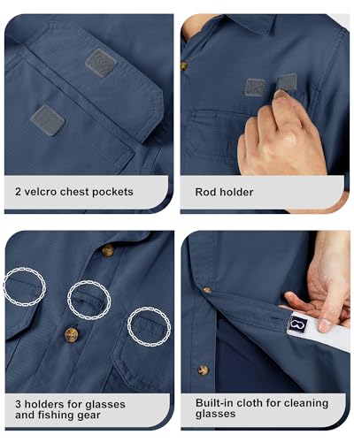 Outdoor Ventures Men'S Lightweight Short Sleeve Fishing Shirt Upf 50 Button Down Quick Dry Cooling Hiking Travel Safari Shirt Navy thumb #2