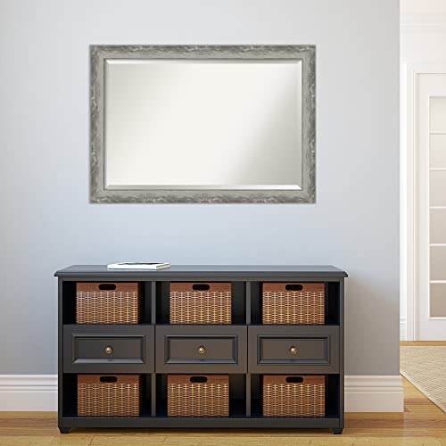Image of Amanti Art Framed Vanity Mirror | Bathroom Mirrors for Wall | Waveline Silver Narrow Mirror | Wall Mounted Mirror | Large Mirror | 28.38 x 40.38