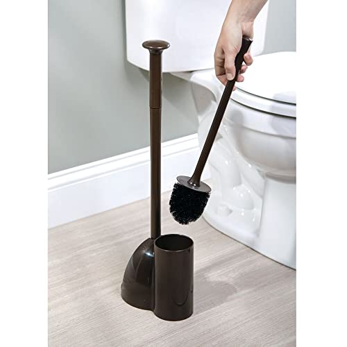 Image of mDesign Hidden Plunger and Brush Set for Toilet Bowl - Brush Cleaner and Plunger Combo with Holder Caddy for Bathroom - Modern Toilet Brush and Plunger Set - Aura Collection - 2 Pack - Dark Brown