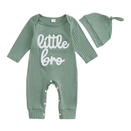 Image of pengnight Newborn Baby Boys Girls Romper Long Sleeve Lil Bro Letter Print Solid Color Bodysuit Jumpsuit