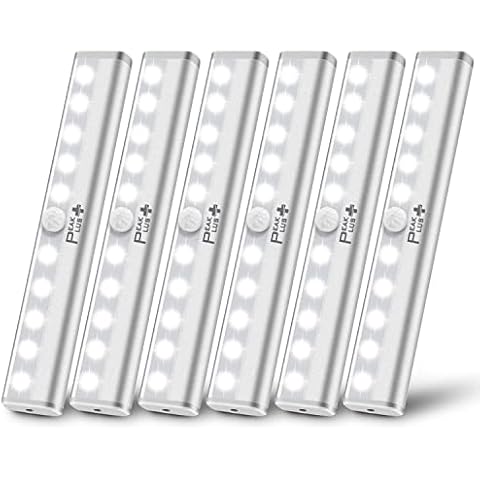 PeakPlus Motion Sensor Light Indoor, Motion Sensor Night Light, LED Motion Sensor Cabinet Light, Motion Sensor Closet Lights, Auto On-Off Stick On Anywhere 10 LED Strip Lights Battery Powered (6 Pack) Cover
