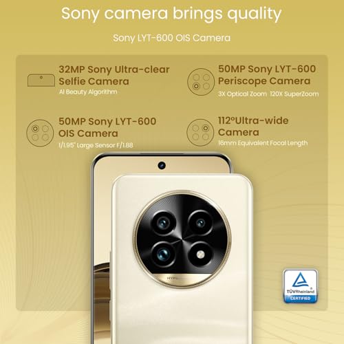 Image of realme 13 Pro 5G Smartphone 12+512GB Gold,6.7inch Screen,120HZ Curved Vision Display,5200mAh Battery,82MP Camera,Qualcomm Snapdragon 7s Gen2,ip65