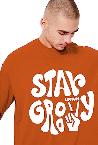 Image of LEOTUDE Men's Cottonblend Oversized Half Sleeve Round Neck Regular Fit T-shirt