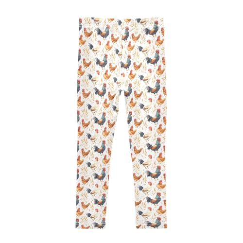 Rooster Wheat Pattern Girls Leggings Kids Yoga Pants Athletic Tights Pants 4-10 Years2