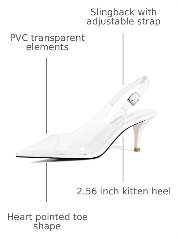 Image of Women's Kitten Heels Clear Slingback Closed Pointed Toe Pumps Low Heel Dress Shoes Sling Back Comfortable Transparent PVC