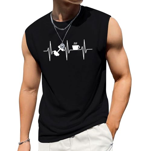 Mens Sleeveless Tank Tops Workout Gym Muscle Shirts Graphic Casual Summer Beach T-Shirt